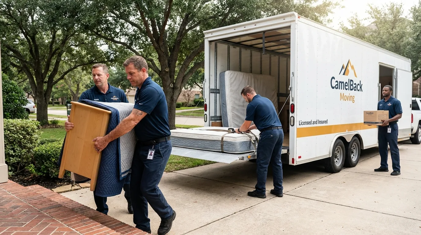 Crew loading residential truck for cross-state move from Kiefer, OK
