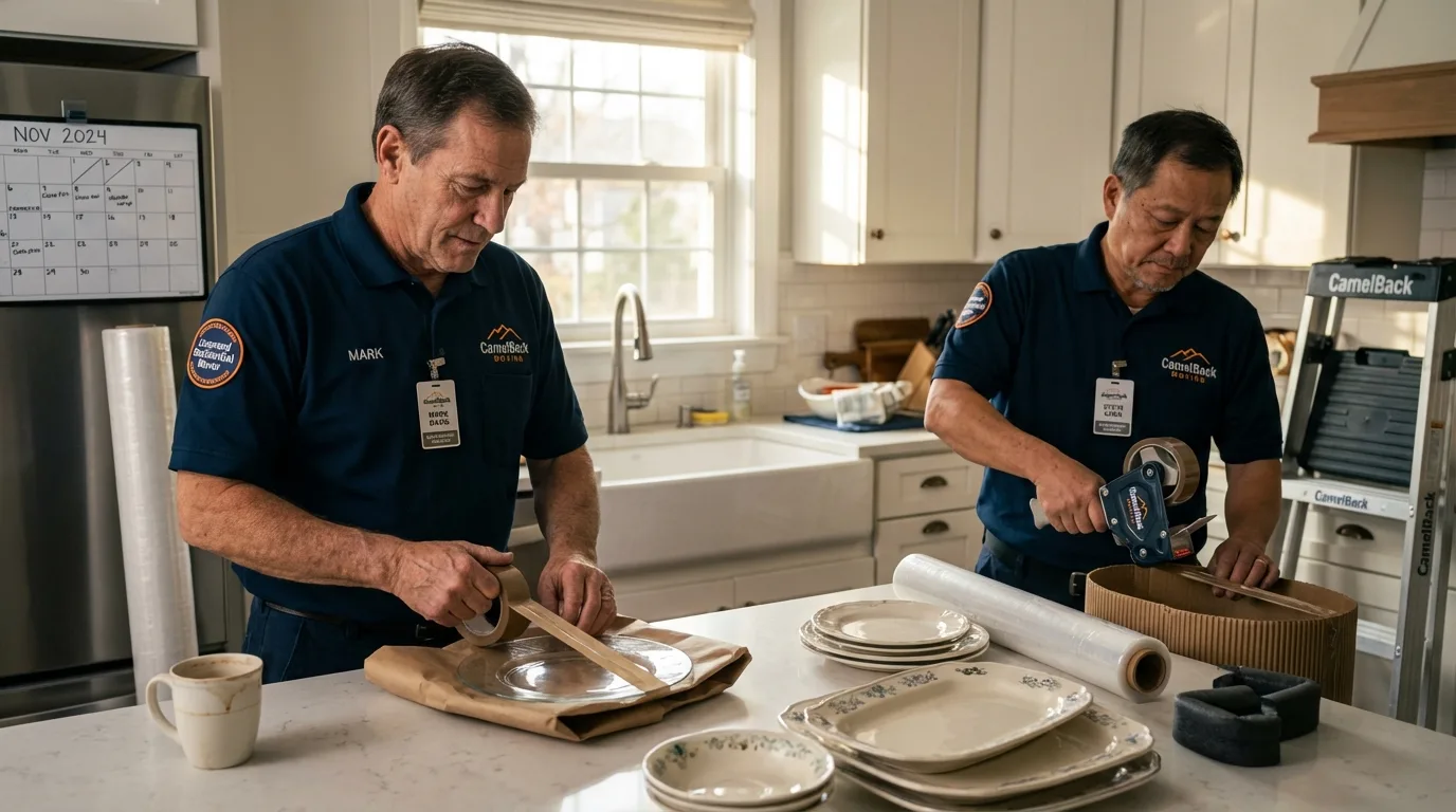 Professional crew packing kitchen dishware in Kiefer, OK